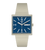 Swatch Armbanduhr mit quadratischem, beigem Gehäuse und blauem Zifferblatt