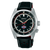 Montre Seiko Prospex pour homme avec cadran noir, aiguille rouge accentuée et bracelet en cuir.