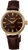 Montre pour femme avec bracelet en cuir marron, boîtier doré et cadran sombre
