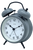 Réveil mécanique JVD avec boîtier gris, chiffres analogiques et deux cloches