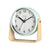 Réveil JVD avec cadre vert menthe, cadran blanc et support en bois