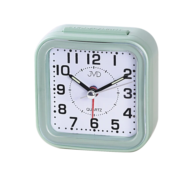 Réveil JVD avec cadran analogique et boîtier vert pastel