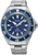Montre homme avec cadran bleu et bracelet en acier inoxydable, lunette tournante, automatique