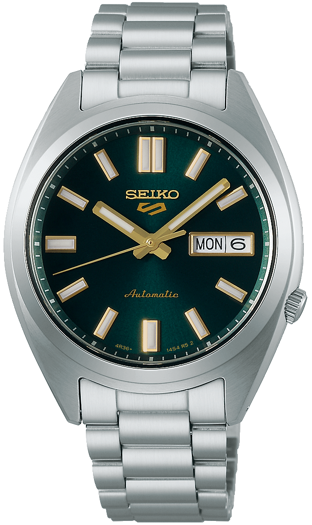 Montre pour homme : bracelet en acier inoxydable argenté, cadran vert foncé avec guichet date