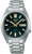 Montre pour homme : bracelet en acier inoxydable argenté, cadran vert foncé avec guichet date