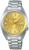 Montre pour homme : bracelet en acier inoxydable argenté, cadran doré, guichet date