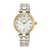 Seiko Damenuhr mit zweifarbigem Edelstahlband, rundem weißem Zifferblatt und Diamantindex