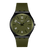 Swatch Damenarmbanduhr mit dunkelgrünem Zifferblatt und olivgrünem Silikonarmband