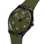 Swatch Damenarmbanduhr, schräger Blick: dunkelgrünes Zifferblatt, schwarzes Gehäuse