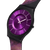 Swatch Damenuhr: schwarzer Gehäuserand, violettes Zifferblatt mit Indexen