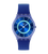 Damen-Armbanduhr mit blauem Zifferblatt und blauem Silikonband, rundes Gehäuse.