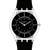 Armbanduhr mit schwarzem Zifferblatt, silbernem Gehäuse und schwarzem Silikonarmband