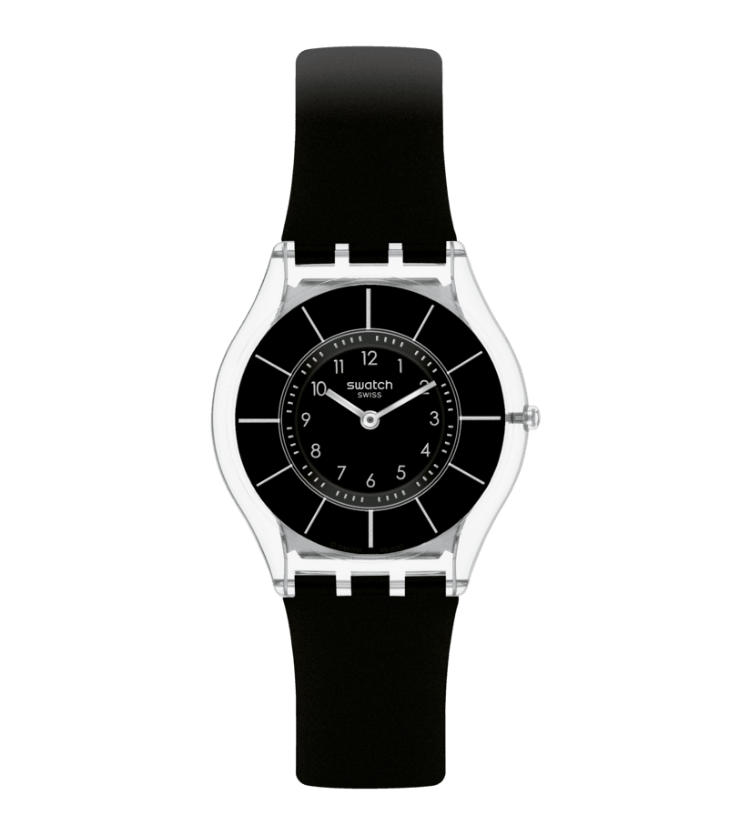 Armbanduhr mit schwarzem Silikonarmband, schwarzem Zifferblatt und silbernem Gehäuse