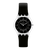 Armbanduhr mit schwarzem Zifferblatt, silbernem Rahmen und schwarzem Silikonarmband