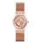 Swatch Damenarmbanduhr, rosafarbenes Display mit Meshband in Braun