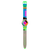 Neon-Armbanduhr in Einzelsicht mit langem mehrfarbig gestreiftem Silikonarmband