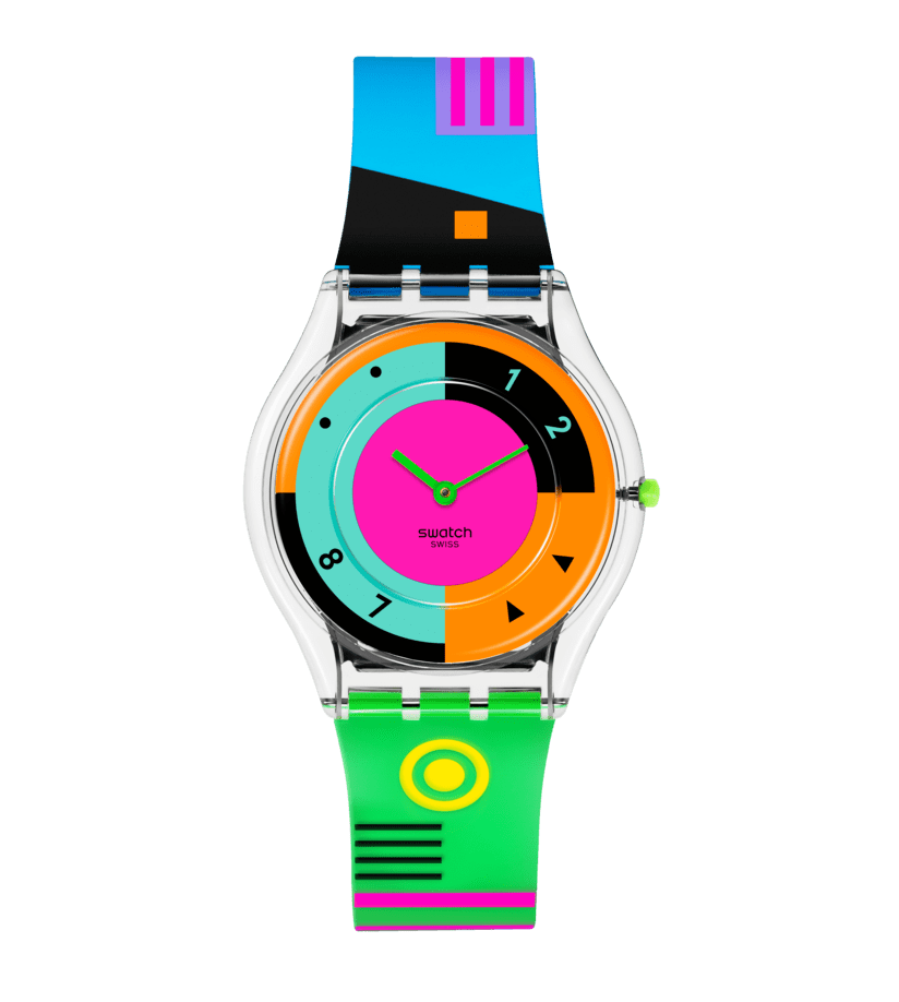 Neon-Armbanduhr mit rundem Zifferblatt und mehrfarbigem Silikonarmband
