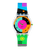 Neon-Armbanduhr mit rundem Zifferblatt und mehrfarbigem Silikonarmband