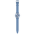 Swatch Armbanduhr in Seitenansicht mit blauem Armband und transparentem Gehäuse