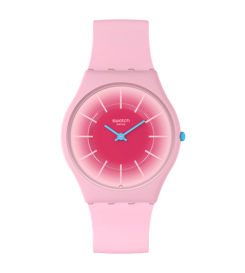 Swatch Damenuhr in Rosa, ultra-slim mit Farbverlauf-Zifferblatt