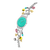 Swatch Armbanduhr mit türkisfarbenem Zifferblatt, transparent wirkendem Gehäuse und silbernem Armband.