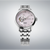 Montre pour homme avec cadran rose, détail squelette à l'intérieur, bracelet argenté
