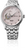 Montre pour homme avec cadran rose, chiffres romains et bracelet en métal argenté