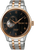Montre homme avec cadran sombre, accents dorés et bracelet métallique bicolore