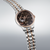 Montre homme avec cadran marron foncé et boîtier doré, bracelet bicolore