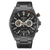 Herren-Chronographen-Armbanduhr: schwarzes Zifferblatt, Tachymeter-Lünette, orange Zeiger, Band