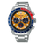 Herren-Armbanduhr mit Stahlgehäuse, orangefarbenem Zifferblatt, drei Chronographenzählern
