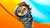 Herren-Armbanduhr mit Stahlarmband, orangefarbenem Zifferblatt und blau-rot Lünette