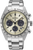 Montre pour homme avec bracelet en acier inoxydable argenté, cadran beige et sous-cadrans chronographes