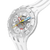 Swatch Scubaqua Armbanduhr in Weiß, seitliche Ansicht mit sichtbarem Uhrwerk