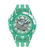 Türkisfarbene Damenarmbanduhr mit grünem Zifferblatt und weißen Indexen, Kunststoffband