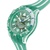 Türkisgrüne Damenarmbanduhr mit offenem Werk, weißer Lünette und grünen Indexen