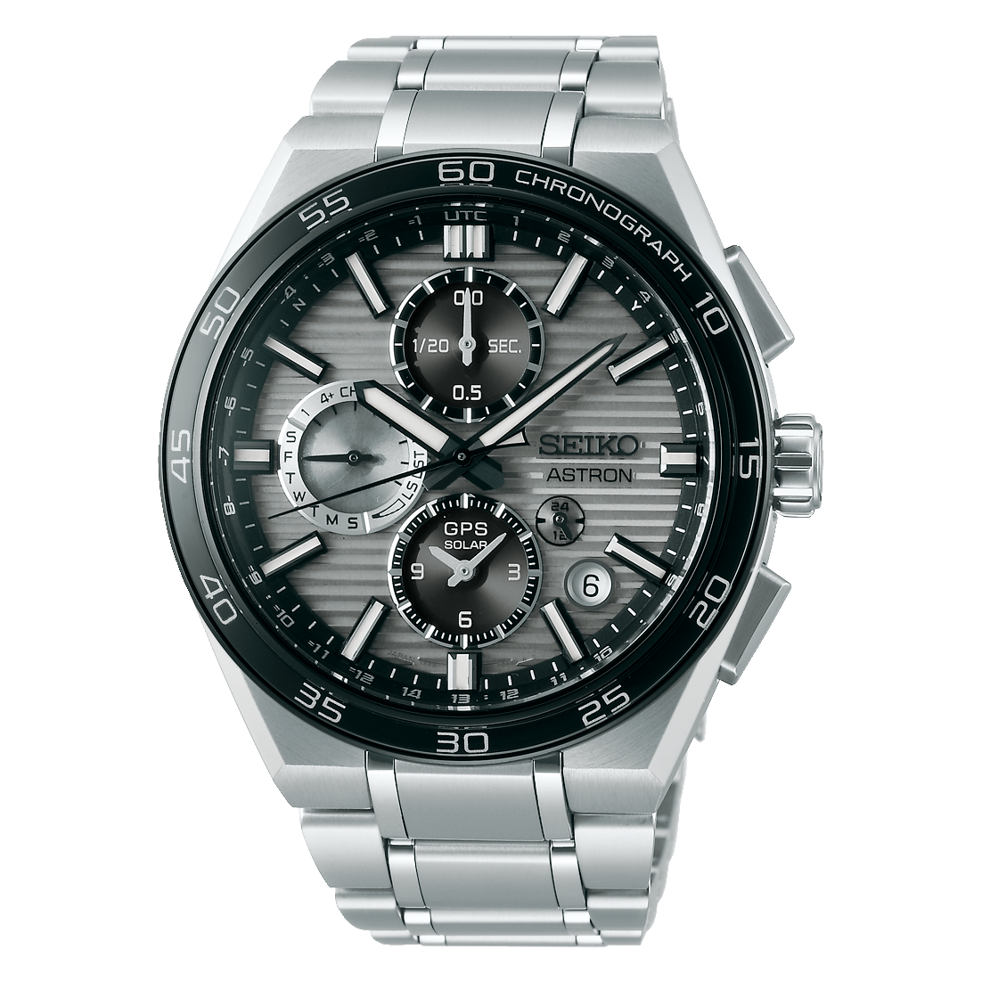 Herrenarmbanduhr mit Edelstahlarmband, dunkles Chronograph-Zifferblatt