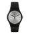 Herrenarmbanduhr mit schwarzem Silikonband, silbernem Zifferblatt und goldenen Indexen