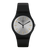 Herrenarmbanduhr mit schwarzem Silikonband, silbernem Zifferblatt und goldenen Stundenmarkern