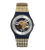 Swatch Herren-Armbanduhr: rundes blaues Gehäuse, gewebtes Karoarmband, Uhrwerk-Design