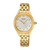 Seiko Damenuhr mit goldenem Metallband, rundem Zifferblatt und Datumsanzeige