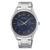 Herrenarmbanduhr Seiko mit blauem Zifferblatt, Datumsanzeige bei 6, Edelstahlband.