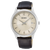 Seiko Herrenarmbanduhr mit braunem Lederband, rundem Gehäuse und weißem Zifferblatt