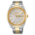 Seiko Herrenarmbanduhr zweifarbig silber/gold mit weißem Zifferblatt und Datumsanzeige