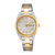 Damenarmbanduhr von Seiko, zweifarbiges Edelstahlband, rundes weißes Zifferblatt mit Datumsfenster
