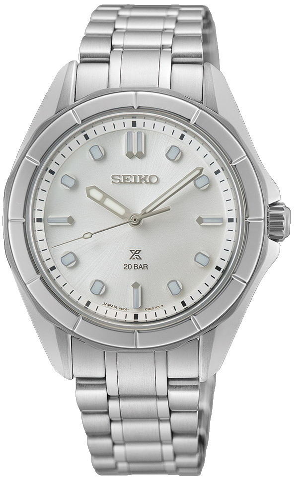 Montre bracelet homme avec bracelet en acier inoxydable argenté et cadran blanc, 20 bars