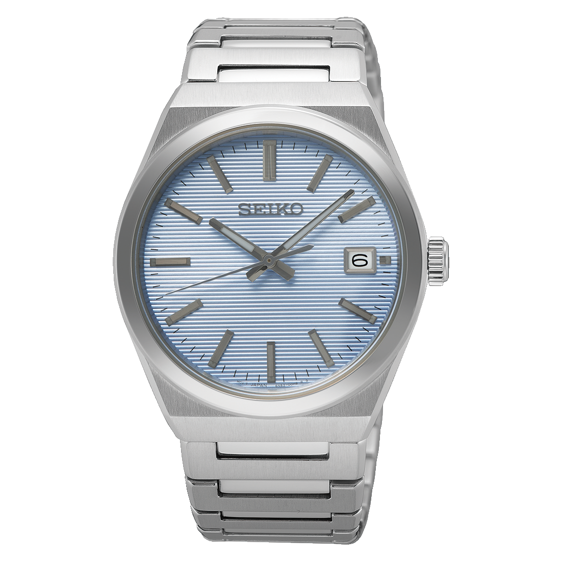 Seiko Herrenarmbanduhr mit blauem Zifferblatt, Datumsfenster und Edelstahlarmband