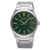 Seiko Herrenuhr mit grünem Zifferblatt, silbernem Edelstahlband und Datumsfenster