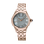Seiko Damenuhr mit roségoldfarbenem Metallarmband und rundem Zifferblatt mit römischen Ziffern