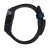 Seitenansicht der Chronograph-Uhr mit schwarzem Gehäuse und blauen Bedienelementen.